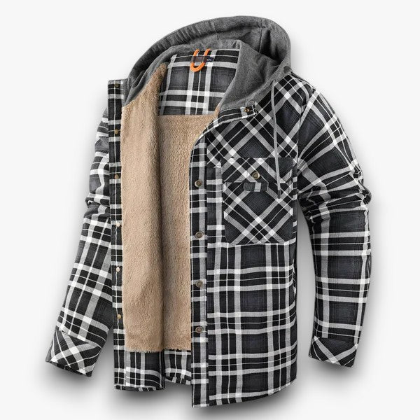 Karierte Herren-Kapuzenjacke mit Sherpa-Futter