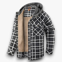 Karierte Herren-Kapuzenjacke mit Sherpa-Futter