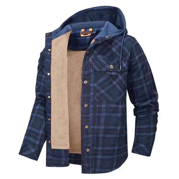 Karierte Herren-Kapuzenjacke mit Sherpa-Futter
