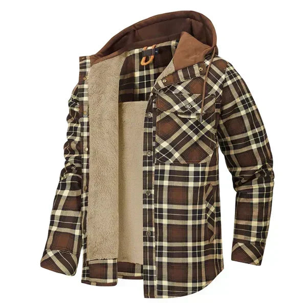 Karierte Herren-Kapuzenjacke mit Sherpa-Futter