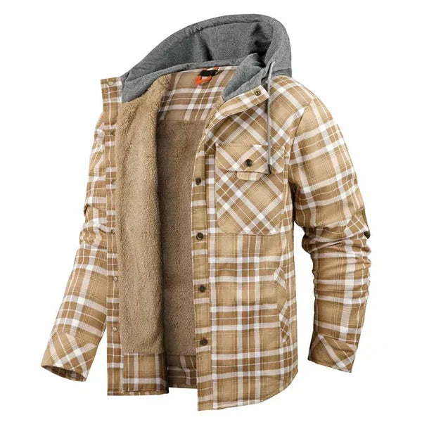Karierte Herren-Kapuzenjacke mit Sherpa-Futter