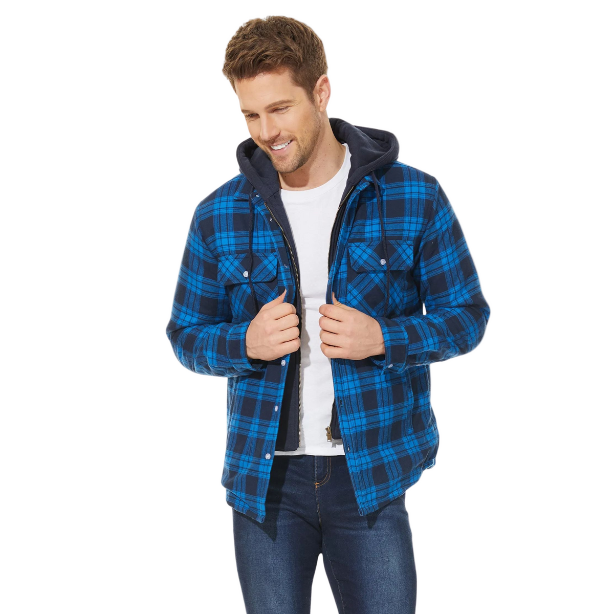 Karierte Herrenjacke mit Kapuze