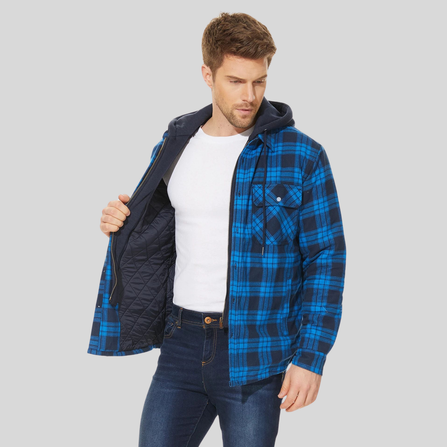 Karierte Herrenjacke mit Kapuze