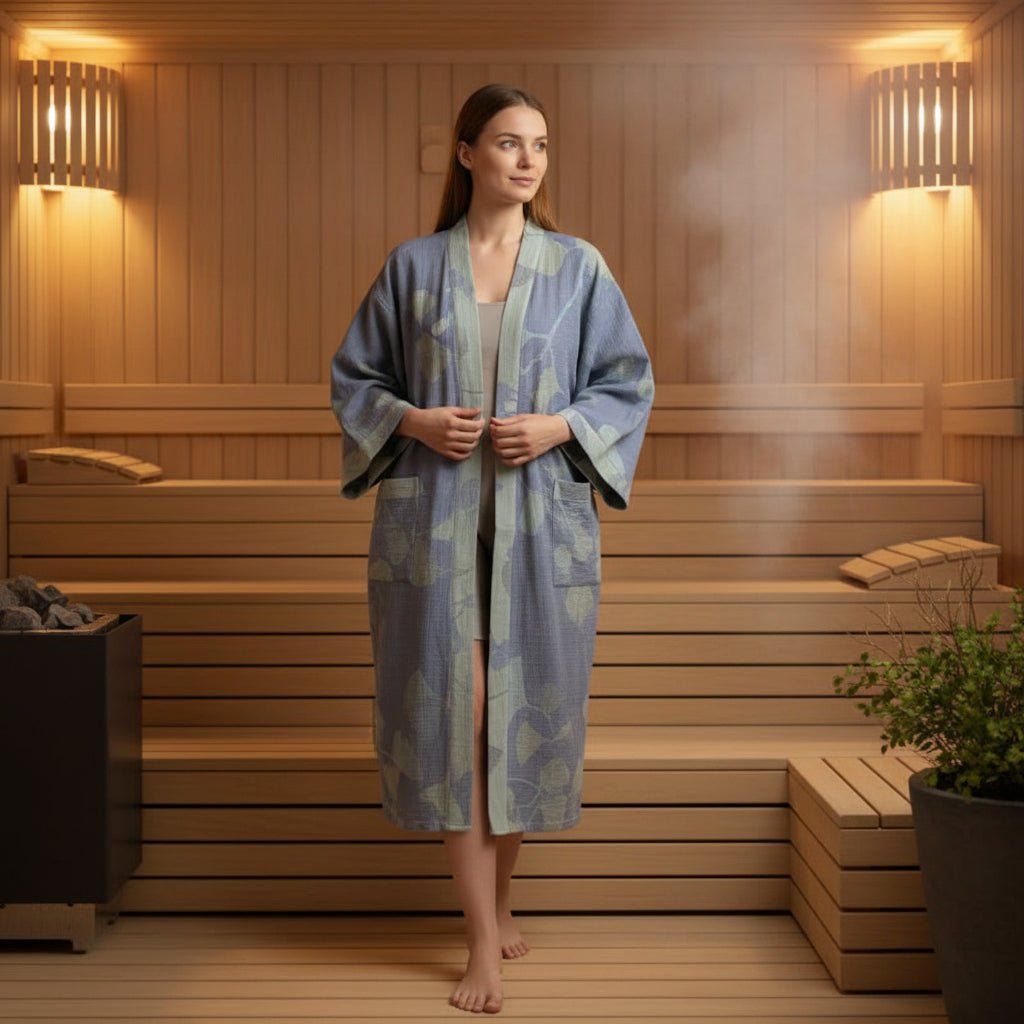 Kimono-Bademantel aus atmungsaktiver Bio-Baumwolle mit leichter, weicher Webstruktur