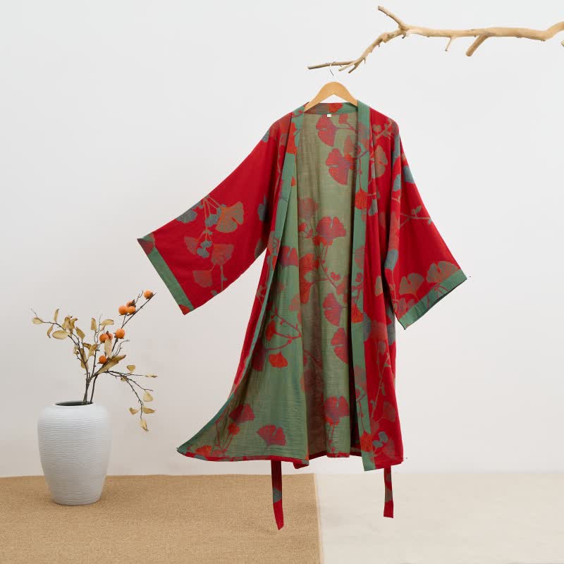 Kimono-Bademantel aus atmungsaktiver Bio-Baumwolle mit leichter, weicher Webstruktur