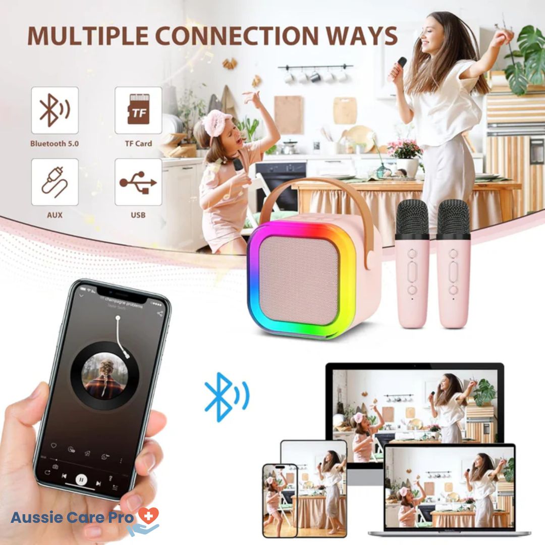 Kinder-Karaoke-Maschine – Bluetooth mit kabellosen Mikrofonen und Lichteffekten