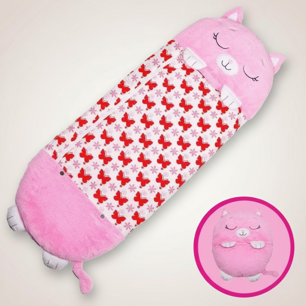 Kinder-Schlafsack mit Kapuze im Tierdesign – leicht, faltbar und weich für Übernachtungen