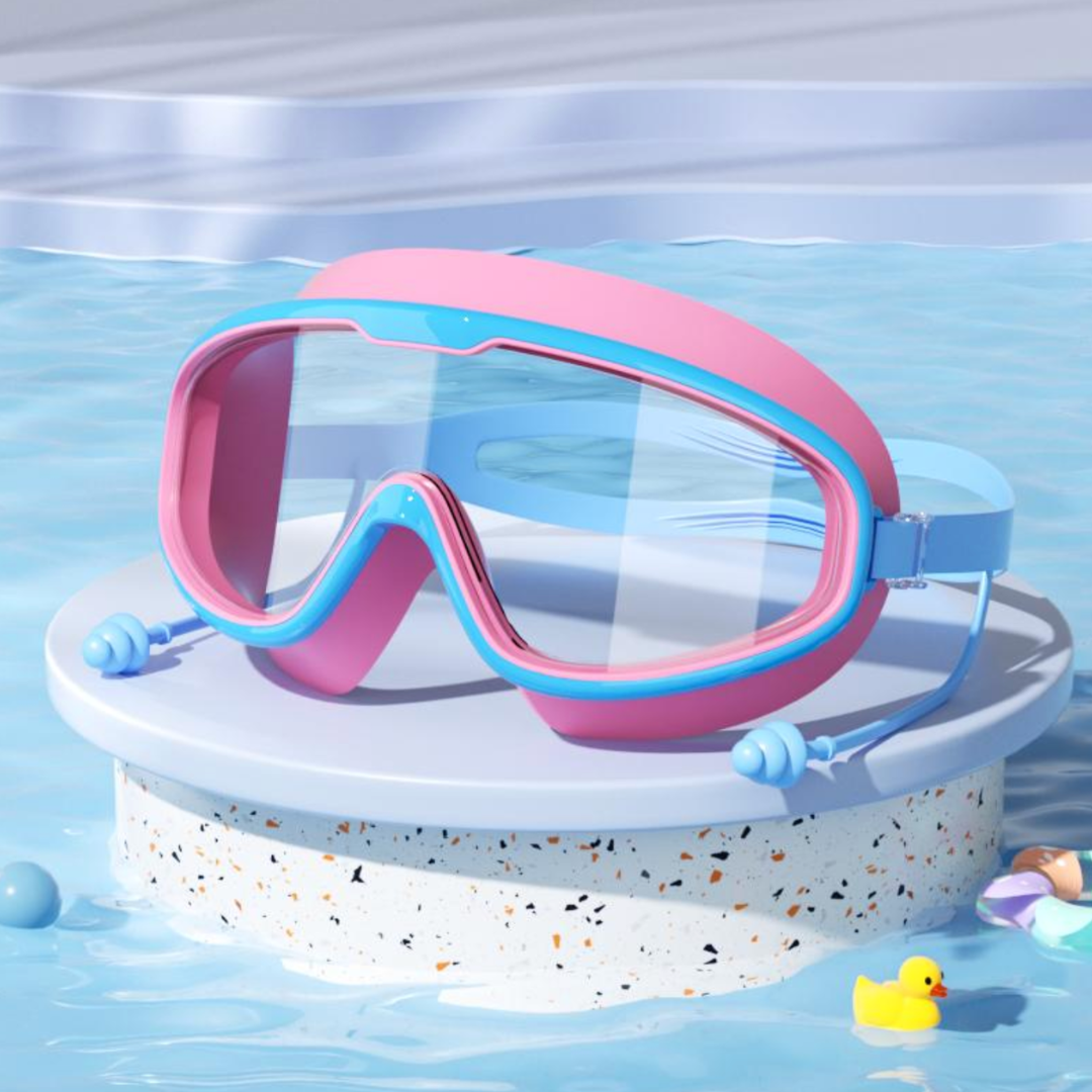 Kinder-Schwimmbrille mit Gehörschutz und klarer Sicht