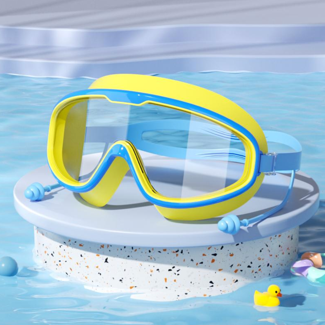 Kinder-Schwimmbrille mit Gehörschutz und klarer Sicht