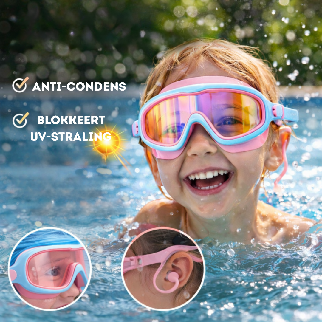Kinder-Schwimmbrille mit Gehörschutz und klarer Sicht