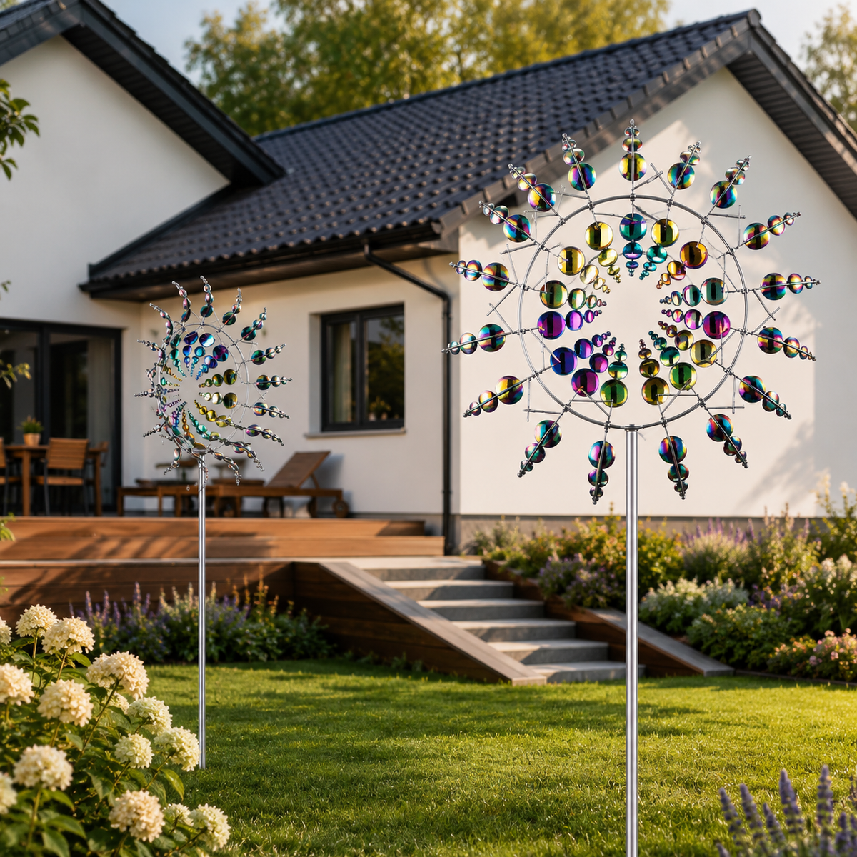 Kinetisches Garten-Windspiel — Metall, doppellagig, windbetrieben