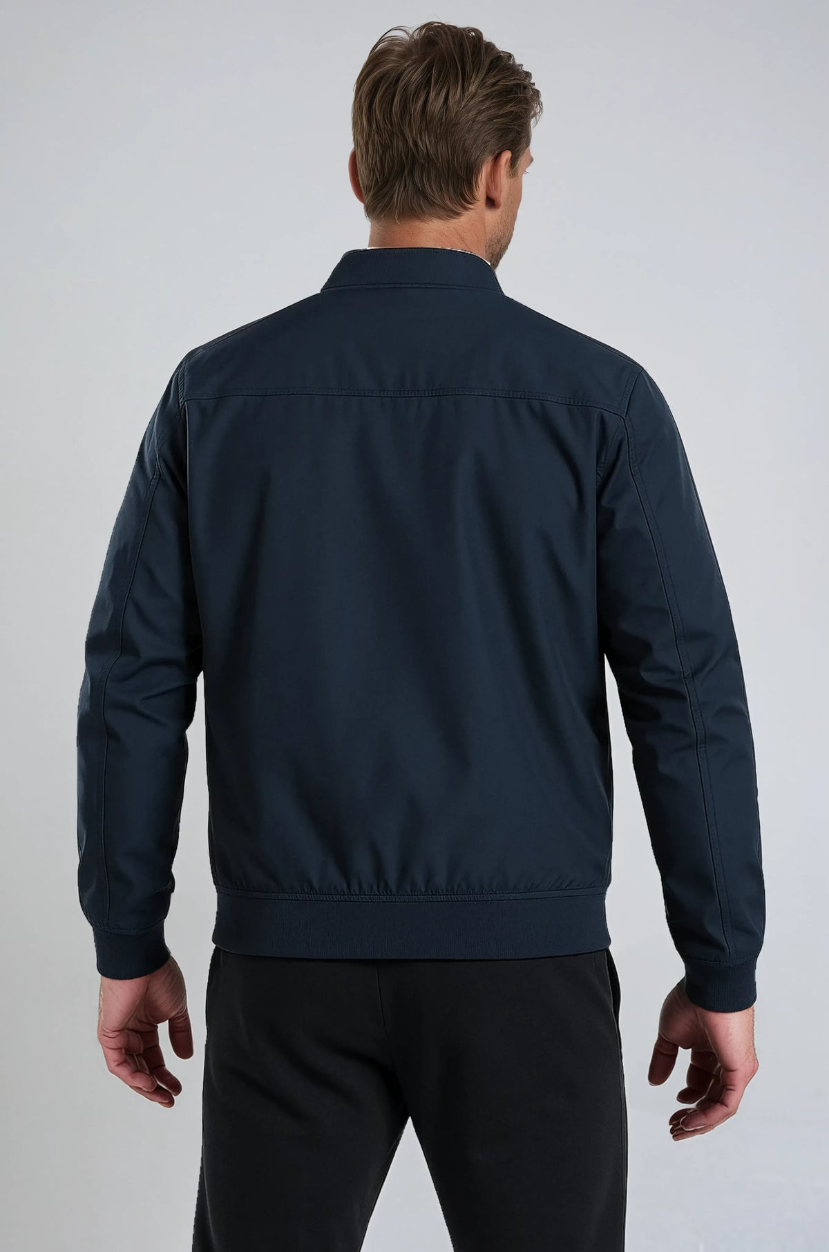 Klassische dunkelblaue Herren-Bomberjacke mit Reißverschluss – Leichte Übergangsjacke aus strapazierfähigem Polyester mit Taschen und Rippbündchen
