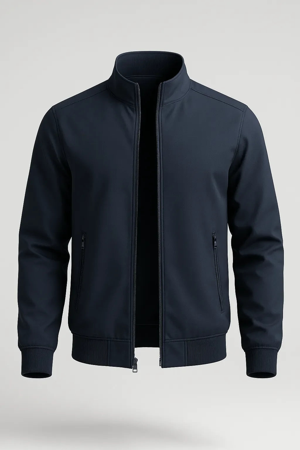 Klassische dunkelblaue Herren-Bomberjacke mit Reißverschluss – Leichte Übergangsjacke aus strapazierfähigem Polyester mit Taschen und Rippbündchen