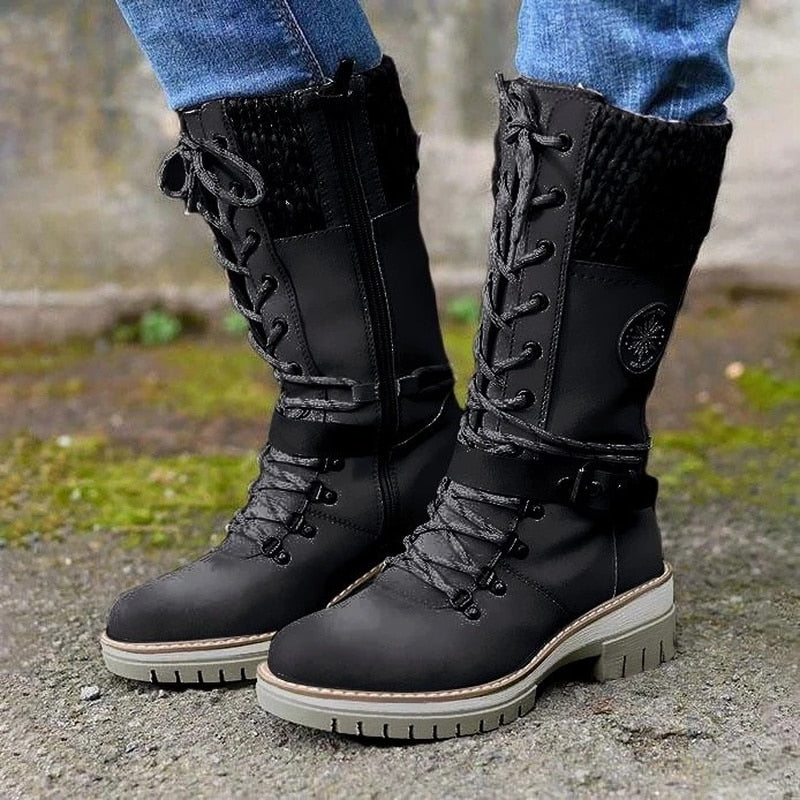 Kniehohe Damen-Schnürstiefel