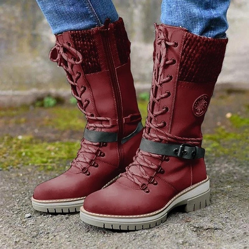 Kniehohe Damen-Schnürstiefel