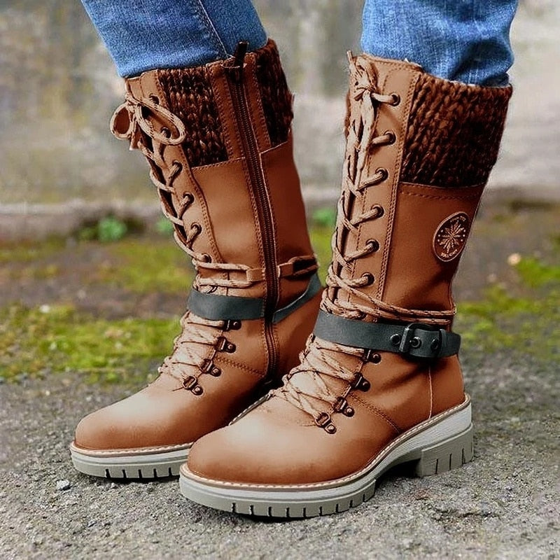 Kniehohe Damen-Schnürstiefel