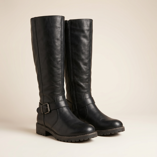 Kniehohe Damenstiefel aus PU-Leder | Stützende, warme Winter-Schuhe