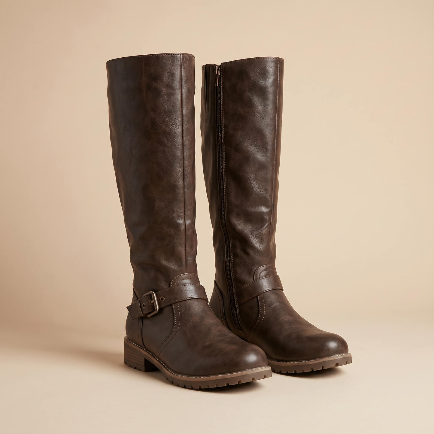 Kniehohe Damenstiefel aus PU-Leder | Stützende, warme Winter-Schuhe