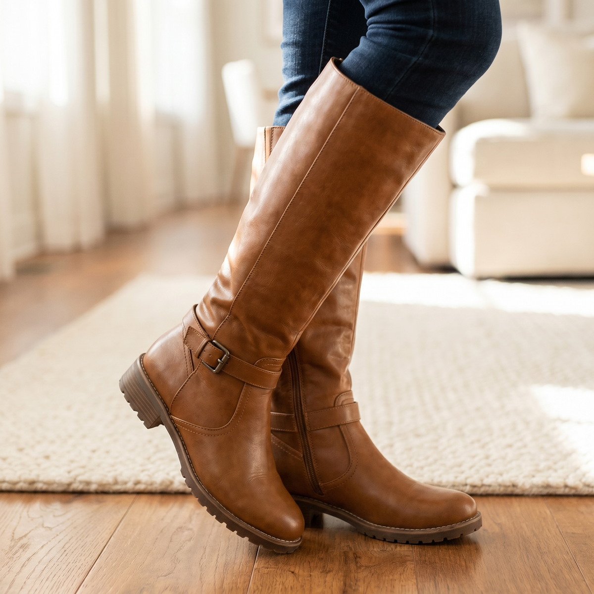 Kniehohe Damenstiefel aus PU-Leder | Stützende, warme Winter-Schuhe