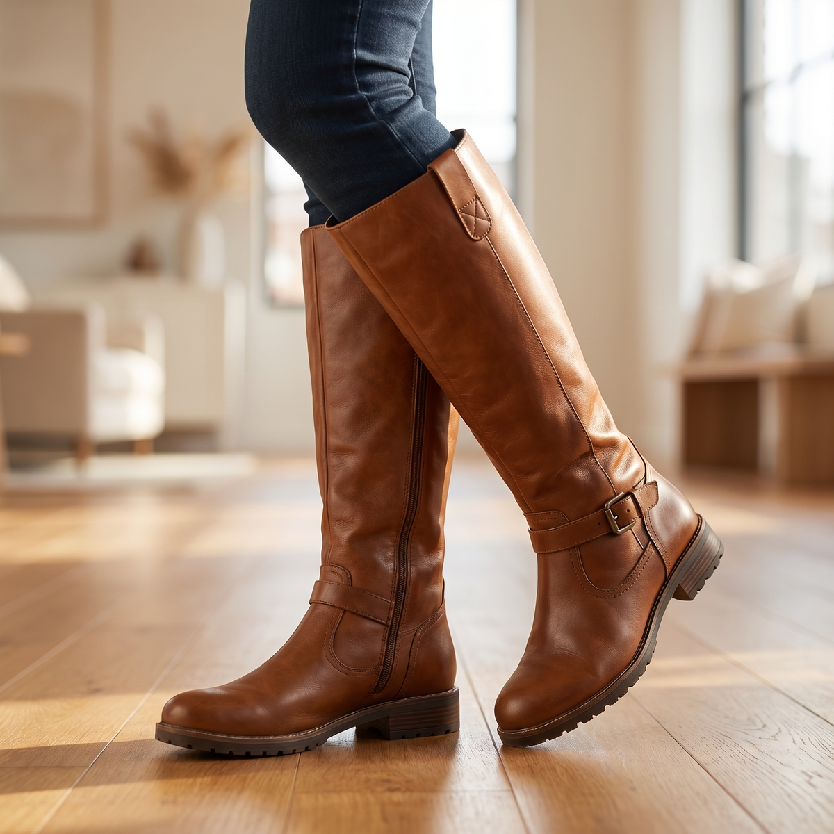 Kniehohe Damenstiefel aus PU-Leder | Stützende, warme Winter-Schuhe