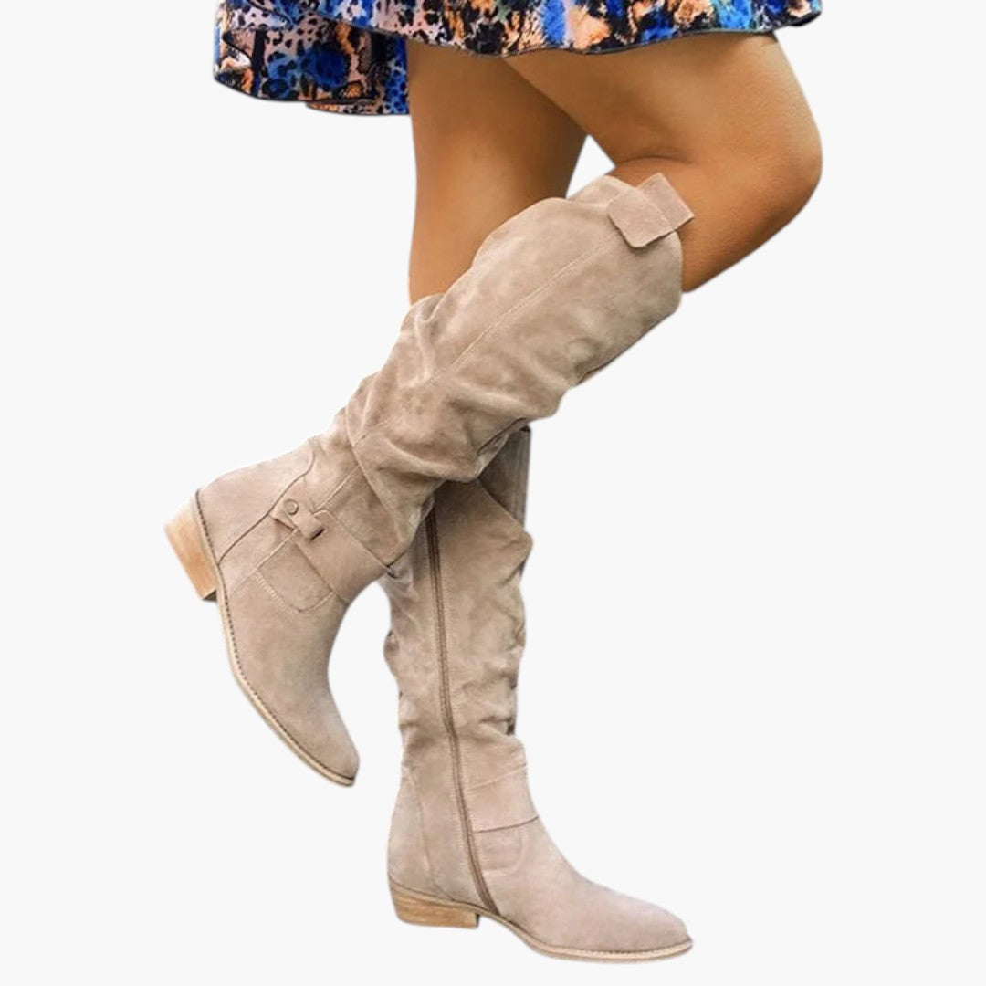 Kniehohe Damenstiefel mit Reißverschluss und Blockabsatz