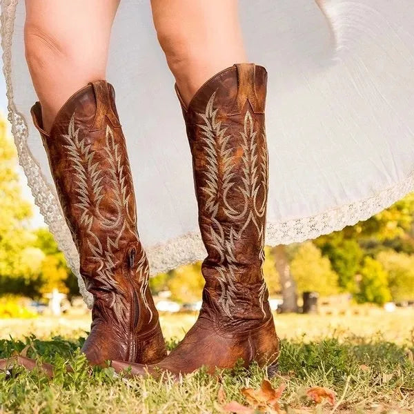 Kniehohe bestickte Cowboy-Stiefel für Damen