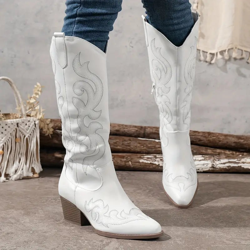 Kniehohe bestickte Cowboy-Stiefel für Damen