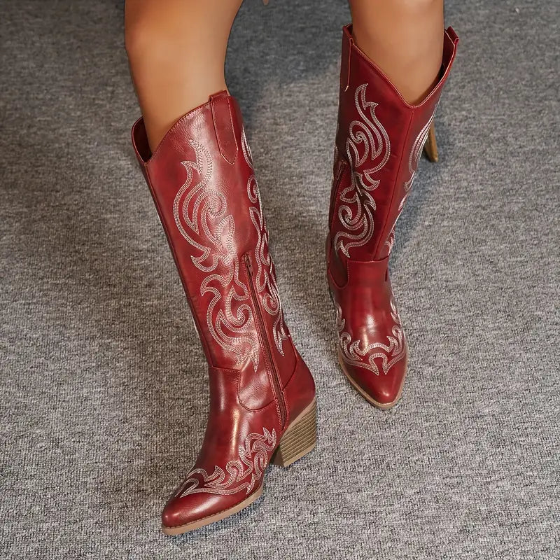 Kniehohe bestickte Cowboy-Stiefel für Damen