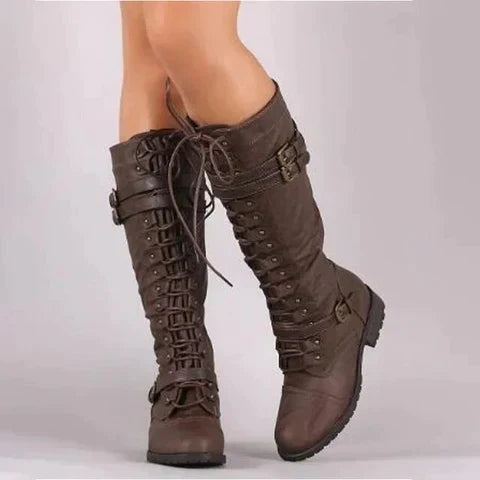 Kniehohe Retro-Schnürstiefel für Damen
