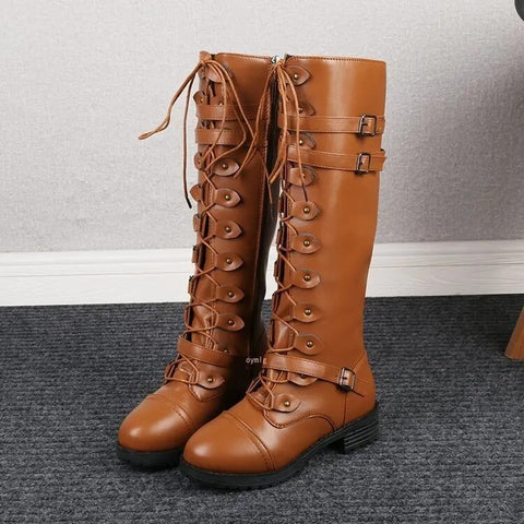 Kniehohe Retro-Schnürstiefel für Damen