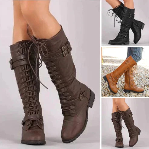 Kniehohe Retro-Schnürstiefel für Damen