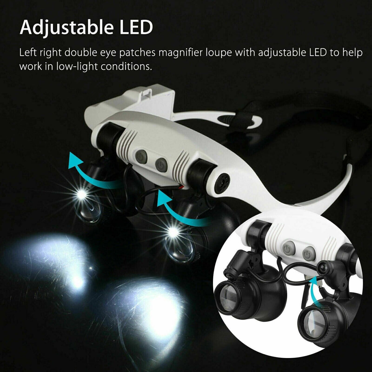 Kopfband-Lupenbrille mit LED-Licht und wechselbaren Linsen