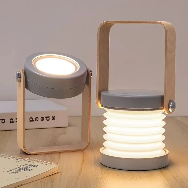Kreative tragbare Laterne mit Holzgriff | Wiederaufladbare klappbare Tischlampe