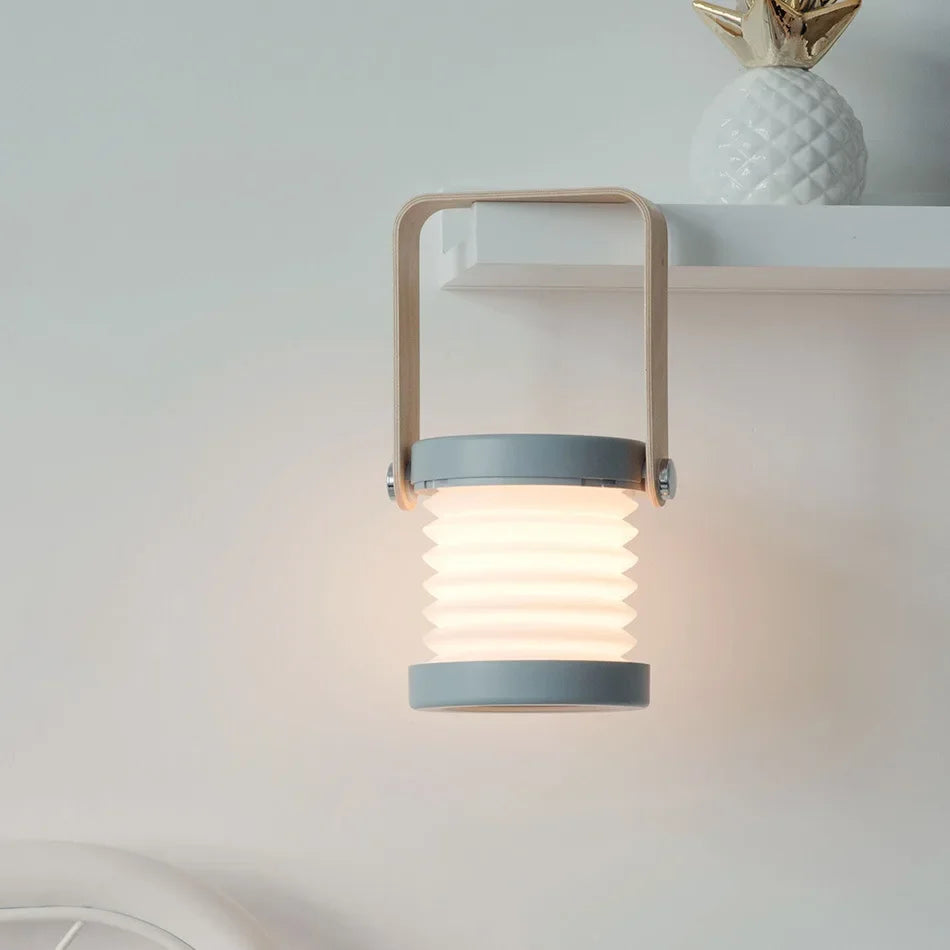 Kreative tragbare Laterne mit Holzgriff | Wiederaufladbare klappbare Tischlampe