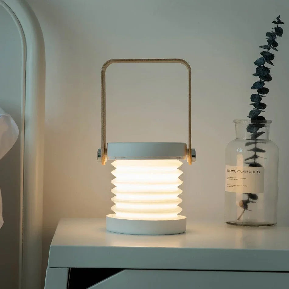 Kreative tragbare Laterne mit Holzgriff | Wiederaufladbare klappbare Tischlampe