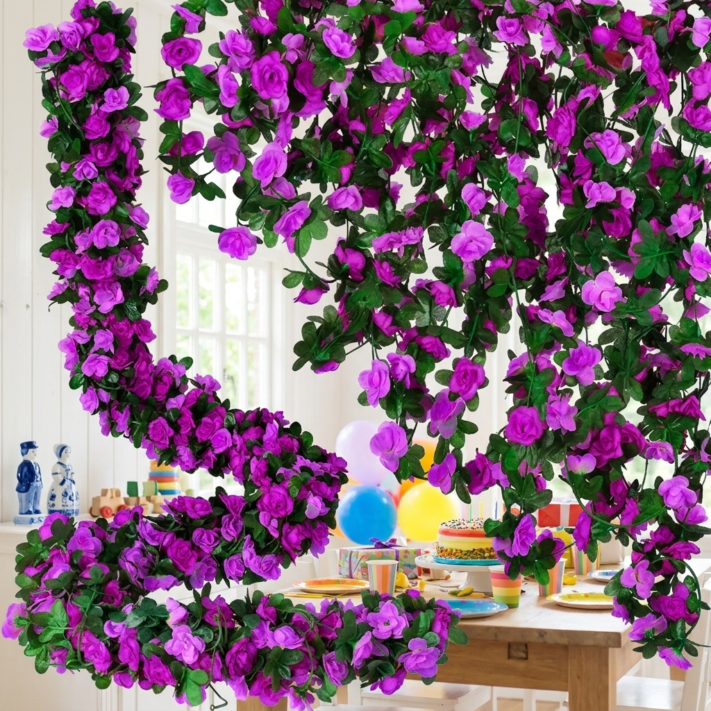 Künstliche Rosengirlande 230 cm — Seide, 6 Farben, Hochzeit & Party