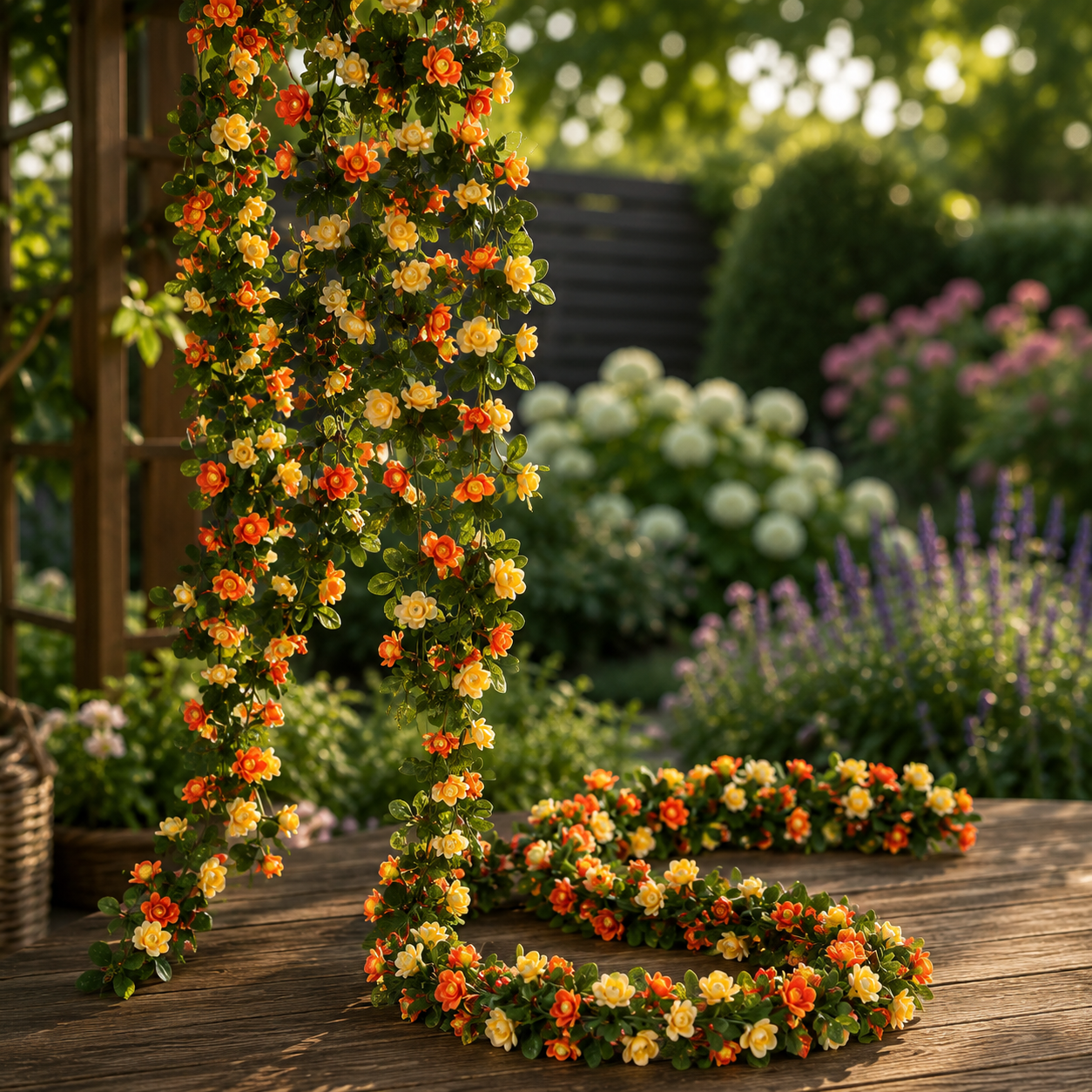 Künstliche Rosengirlande 230 cm — Seide, 6 Farben, Hochzeit & Party