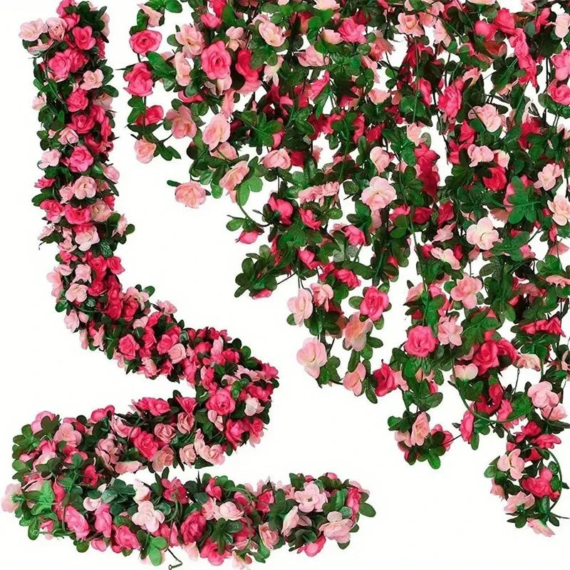 Künstliche Rosengirlande 230 cm — Seide, 6 Farben, Hochzeit & Party