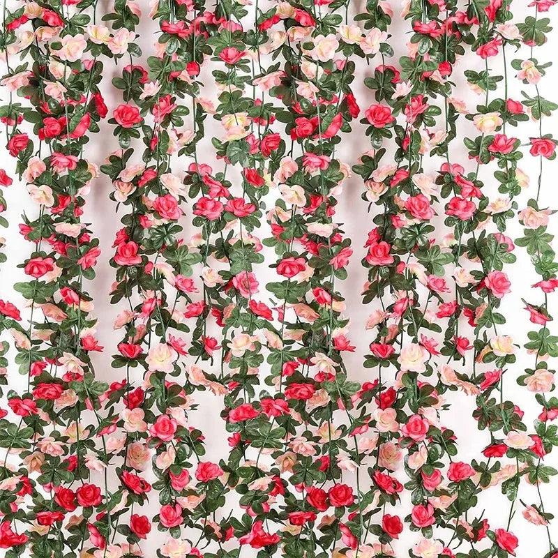 Künstliche Rosengirlande 230 cm — Seide, 6 Farben, Hochzeit & Party