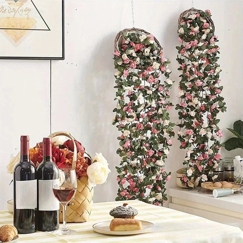 Künstliche Rosengirlande 230 cm — Seide, 6 Farben, Hochzeit & Party