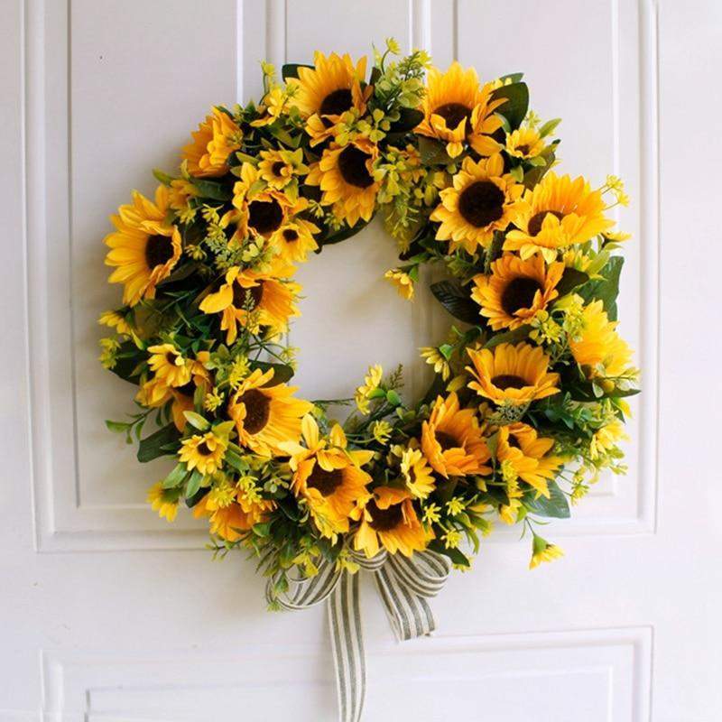 Künstlicher Sonnenblumenkranz in Goldgelb