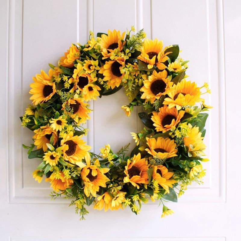 Künstlicher Sonnenblumenkranz in Goldgelb