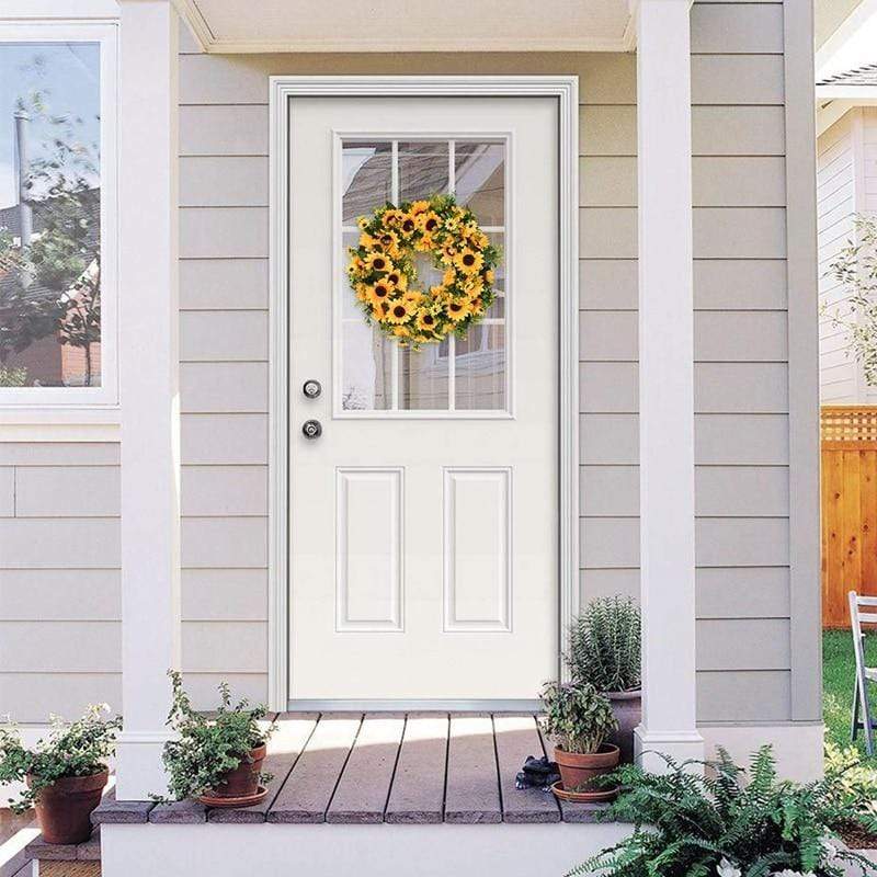 Künstlicher Sonnenblumenkranz in Goldgelb
