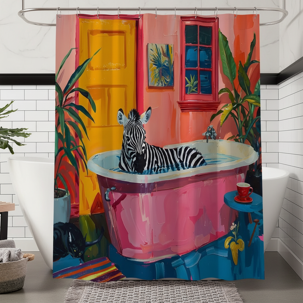 Kunstvoller Duschvorhang aus Polyester mit Zebra-Motiv