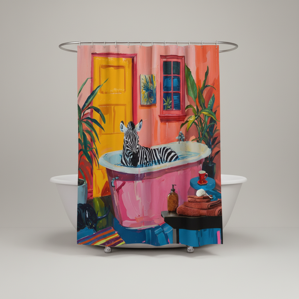 Kunstvoller Duschvorhang aus Polyester mit Zebra-Motiv