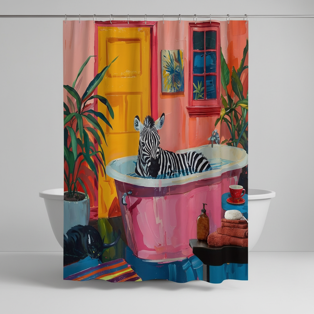Kunstvoller Duschvorhang aus Polyester mit Zebra-Motiv