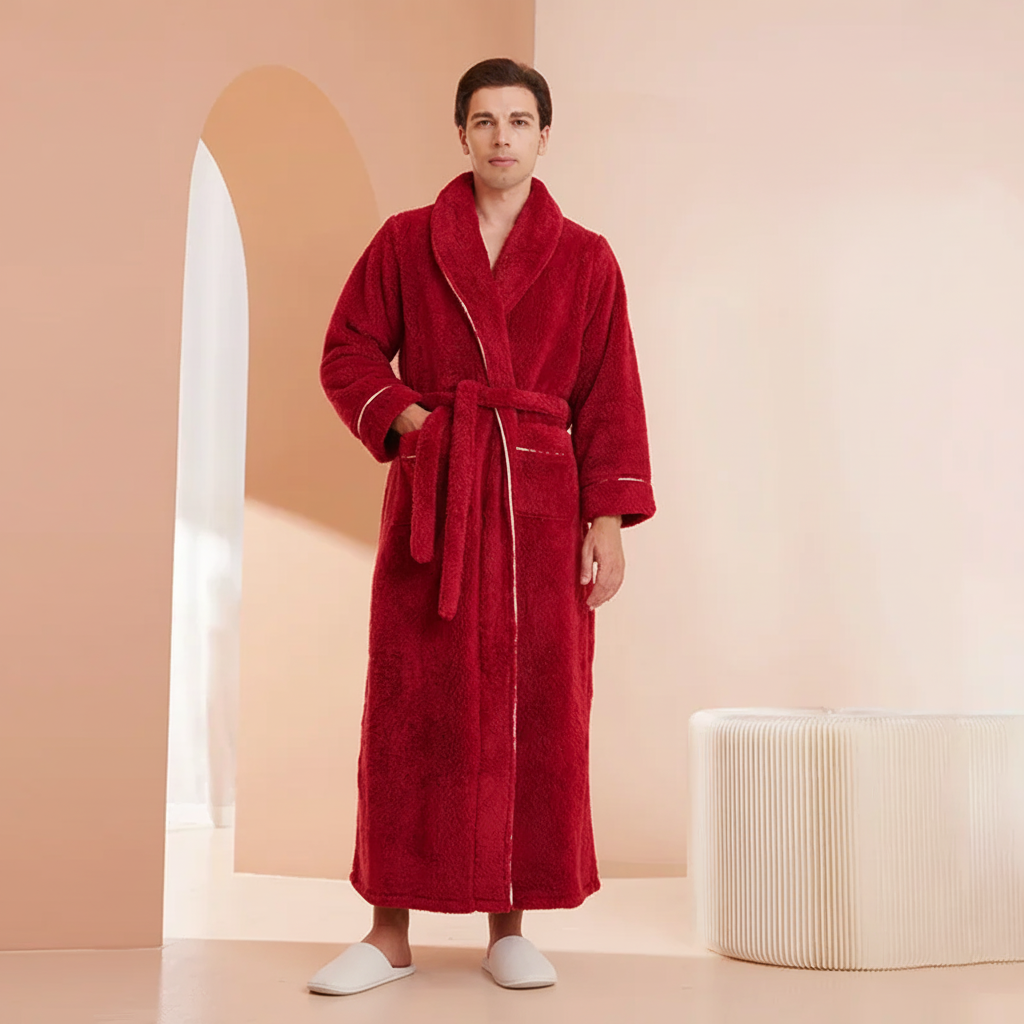 Kuscheliger Winter-Bademantel mit langen Ärmeln – Weicher Thermo-Morgenmantel