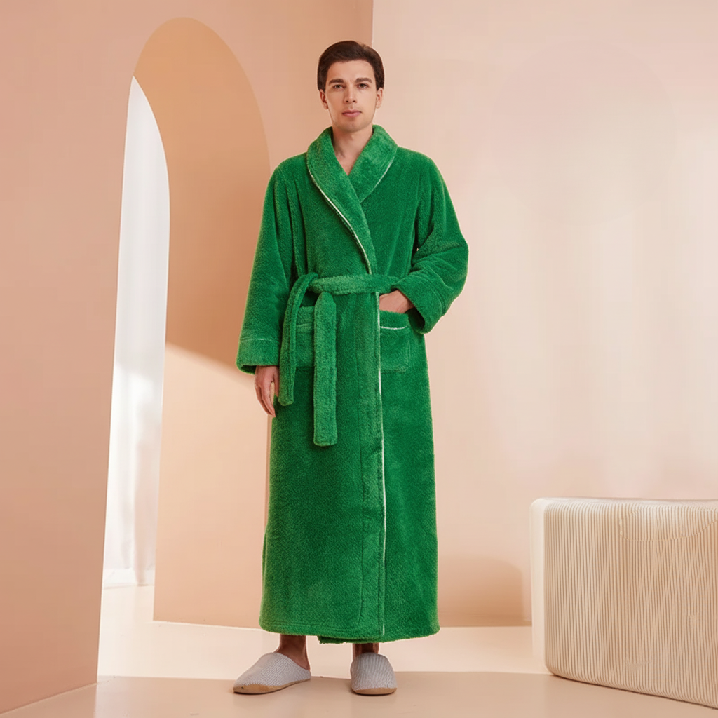Kuscheliger Winter-Bademantel mit langen Ärmeln – Weicher Thermo-Morgenmantel