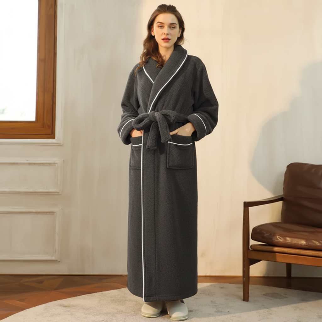 Kuscheliger Winter-Bademantel mit langen Ärmeln – Weicher Thermo-Morgenmantel