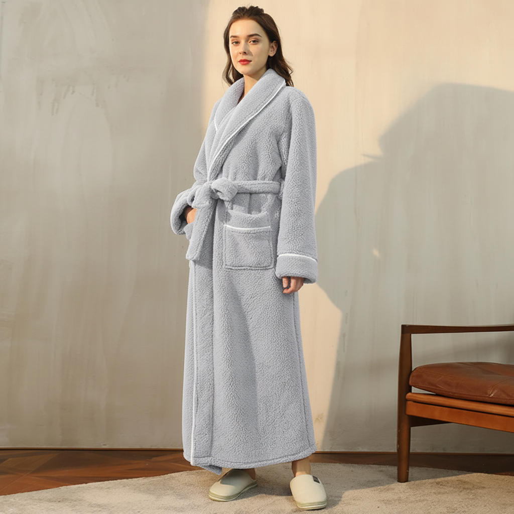 Kuscheliger Winter-Bademantel mit langen Ärmeln – Weicher Thermo-Morgenmantel